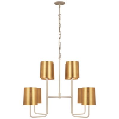Barbara Barry Go Lightly Extra Large Two Tier Chandelier in China White with Gild Shades Ceiling Light W30