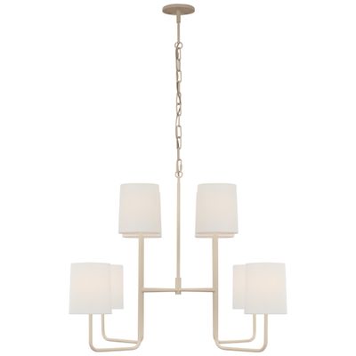 Barbara Barry Go Lightly Extra Large Two Tier Chandelier in China White with Linen Shades Ceiling Light W30
