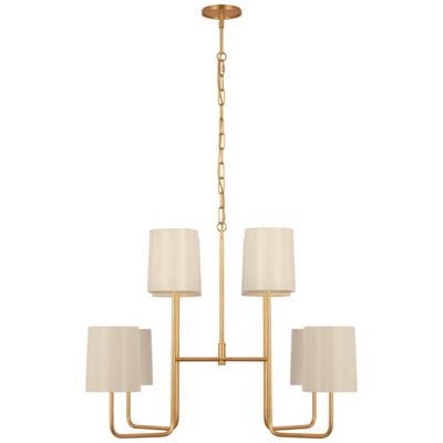 Barbara Barry Go Lightly Extra Large Two Tier Chandelier in Gild with China White Shades Ceiling Light W30