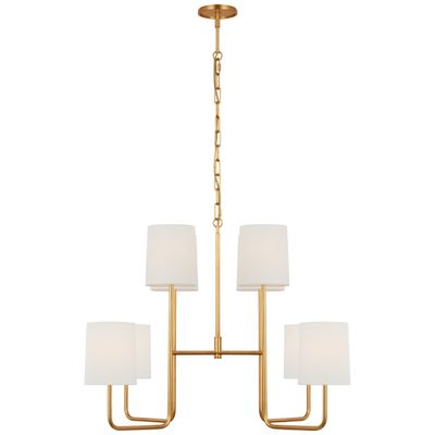 Barbara Barry Go Lightly Extra Large Two Tier Chandelier in Gild with Linen Shades Ceiling Light W30