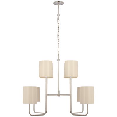 Barbara Barry Go Lightly Extra Large Two Tier Chandelier in Polished Nickel with China White Shades Ceiling Light W30