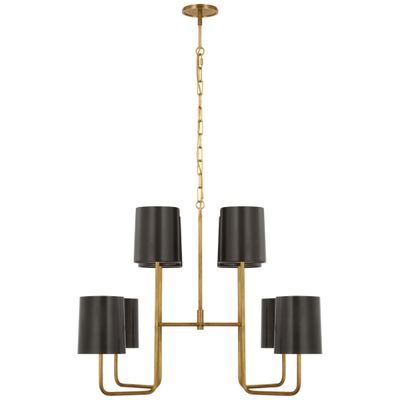 Barbara Barry Go Lightly Extra Large Two Tier Chandelier in Soft Brass with Bronze Shades Ceiling Light W30