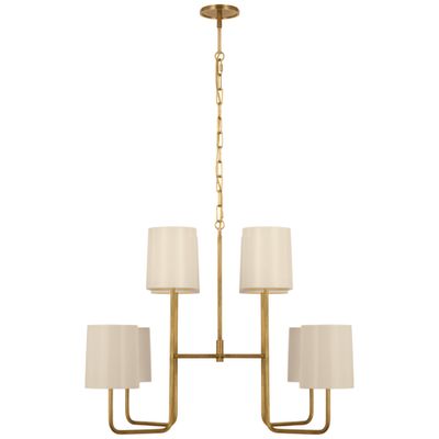 Barbara Barry Go Lightly Extra Large Two Tier Chandelier in Soft Brass with China White Shades Ceiling Light W30