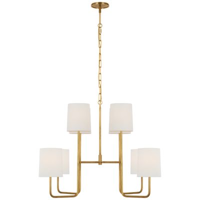 Barbara Barry Go Lightly Extra Large Two Tier Chandelier in Soft Brass with Linen Shades Ceiling Light W30