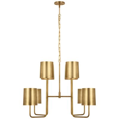 Barbara Barry Go Lightly Extra Large Two Tier Chandelier in Soft Brass with Soft Brass Shades Ceiling Light W30