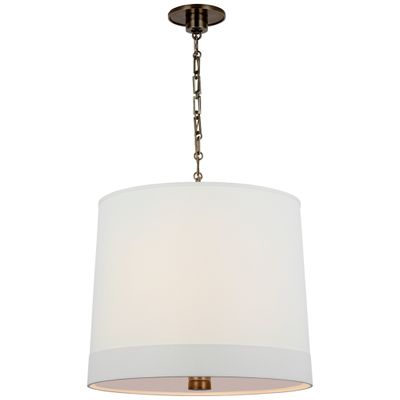Barbara Barry Simple Hanging Shade in Bronze with Banded Linen Shade Ceiling Light W24