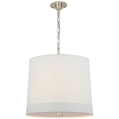Barbara Barry Simple Hanging Shade in Soft Silver with Banded Linen Shade Ceiling Light W24