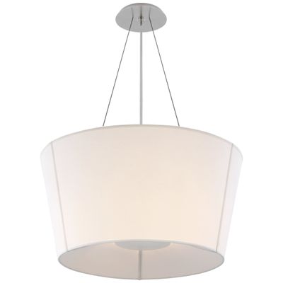 Barbara Barry Hoop Medium Inverted Hanging Shade in Soft Silver with Linen Shade Ceiling Light W26