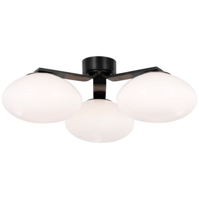 Champalimaud Marisol XL Triple Flush Mount in Gun Metal with White Glass Ceiling Light W26.75