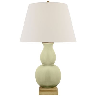 Chapman & Myers Gourd Form Small Table Lamp in Celadon Crackle with Linen Shade W16