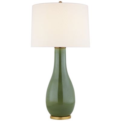 Chapman & Myers Orson Balustrade Form Table in Shellish Kiwi with Linen Shade Table Lamp W17
