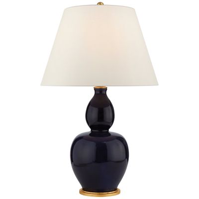 Chapman & Myers Yue Double Gourd Table Lamp in Denim with Linen Shade W20