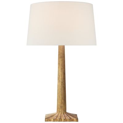 Chapman & Myers Strie Fluted Column Table Lamp in Gilded Iron with Linen Shade W17