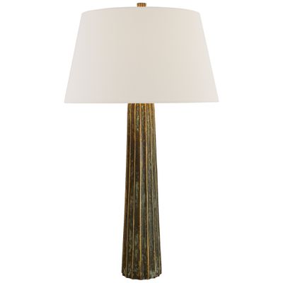 Chapman & Myers Fluted Spire Large Table Lamp in Bronze with Verdigris Highlights with Linen Shade W17