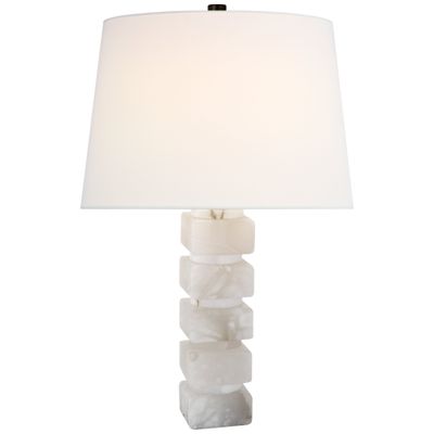 Chapman & Myers Square Chunky Stacked Table Lamp in Alabaster with Linen Shade W16