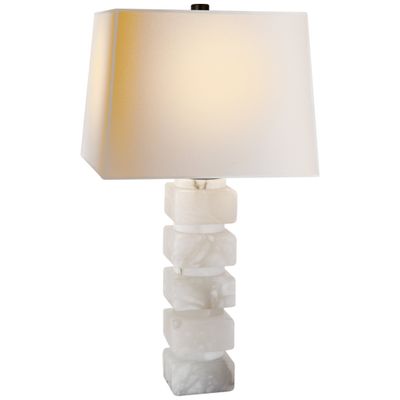 Chapman & Myers Square Chunky Stacked Table Lamp in Alabaster with Natural Paper Shade W16