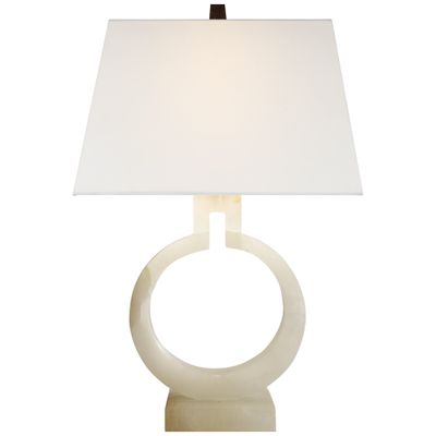 Chapman & Myers Ring Form Small Table Lamp in Alabaster with Linen Shade W13.5