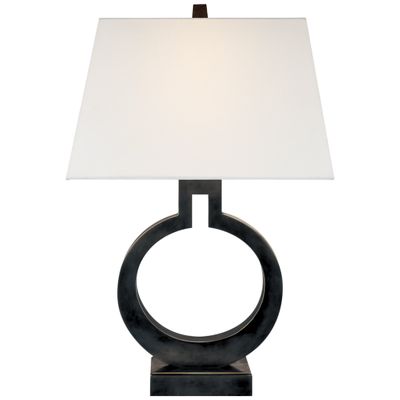 Chapman & Myers Ring Form Small Table Lamp in Bronze with Linen Shade W13.5