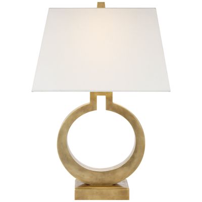Chapman & Myers Ring Form Large Table Lamp in Antique-Burnished Brass with Linen Shade W18