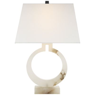 Chapman & Myers Ring Form Large Table Lamp in Alabaster with Linen Shade W18