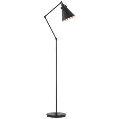 Chapman & Myers Overseas Adjustable Club Floor Lamp in Antique-Burnished  Brass with Black Shade