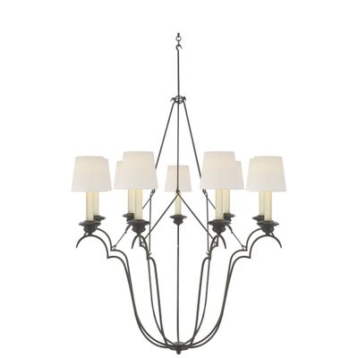 Chapman & Myers Belvedere Chandelier In Aged Iron with Linen Shades Ceiling Light W32.5