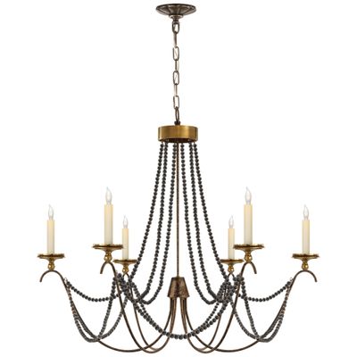 Chapman & Myers Marigot Medium Chandelier in Rust and Antique-Burnished Brass with Tudor Brown Beaded Trim Ceiling Light W33