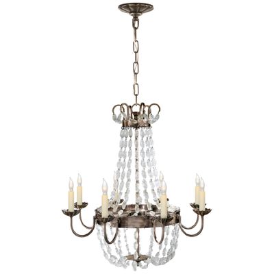 Chapman & Myers Paris Flea Market Medium Chandelier in Sheffield Silver and Seeded Glass Ceiling Light W24.75