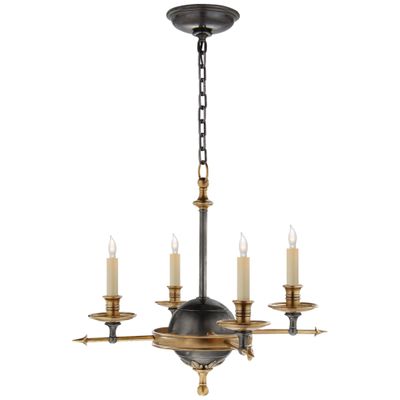 Chapman & Myers Leaf and Arrow Small Chandelier in Bronze with Antique-Burnished Brass Ceiling Light W15.5