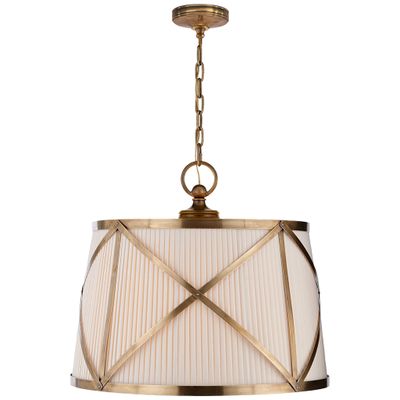 Chapman & Myers Grosvenor Large Single Hanging Shade in Antique-Burnished Brass with Linen Shade Ceiling Light W24