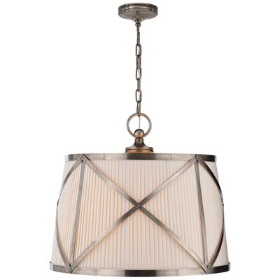 Chapman & Myers Grosvenor Large Single Hanging Shade in Antique Nickel with Linen Shade Ceiling Light W24