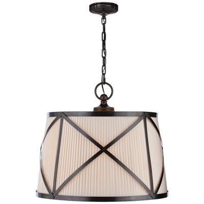 Chapman & Myers Grosvenor Large Single Hanging Shade in Bronze with Linen Shade Ceiling Light W24