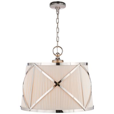 Chapman & Myers Grosvenor Large Single Hanging Shade in Polished Nickel with Linen Shade Ceiling Light W24