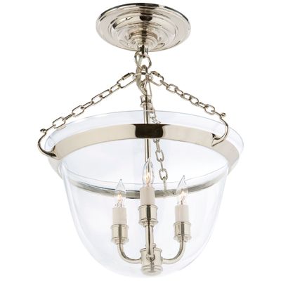 Chapman & Myers Country Semi-Flush Bell Jar Lantern in Polished Nickel Ceiling Light W13