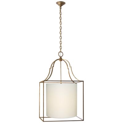 Chapman & Myers Gustavian Lantern in Gilded Iron with Linen Shade Ceiling Light W20.5