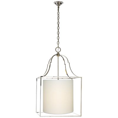 Chapman & Myers Gustavian Lantern in Polished Nickel with Linen Shade Ceiling Light W20.5