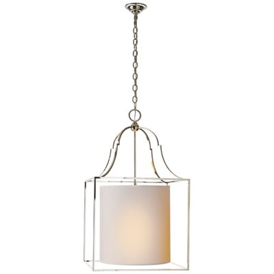 Chapman & Myers Gustavian Lantern in Polished Nickel with Natural Paper Shade Ceiling Light W20.5