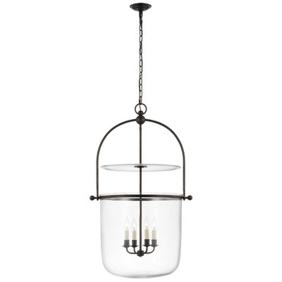 Chapman & Myers Lorford Large Smoke Bell Lantern in Aged Iron with Clear Glass Ceiling Light W25