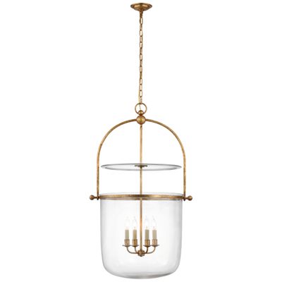 Chapman & Myers Lorford Large Smoke Bell Lantern in Gilded Iron with Clear Glass Ceiling Light W25