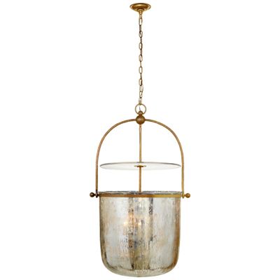 Chapman & Myers Lorford Large Smoke Bell Lantern in Gilded Iron with Antiqued Mercury Glass Ceiling Light W25
