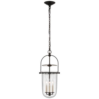 Chapman & Myers Lorford Tall Smoke Bell Lantern in Aged Iron with Clear Glass Ceiling Light W10