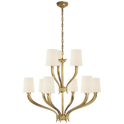 Chapman & Myers Ruhlmann 2-Tier Chandelier in Antique-Burnished Brass with Linen Shades Ceiling Light W35.5