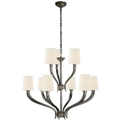 Chapman & Myers Ruhlmann 2-Tier Chandelier in Bronze with Linen Shades Ceiling Light W35.5