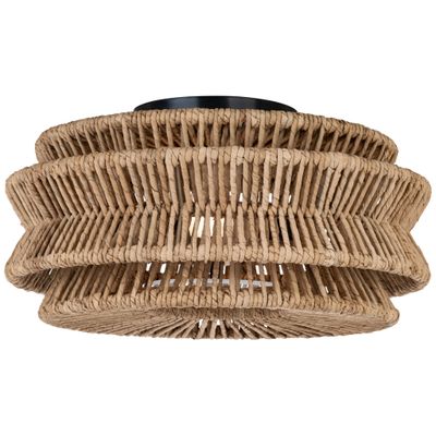 Chapman & Myers Antigua Large Drum Semi-Flush Mount in Bronze and Natural Abaca Ceiling Light W16