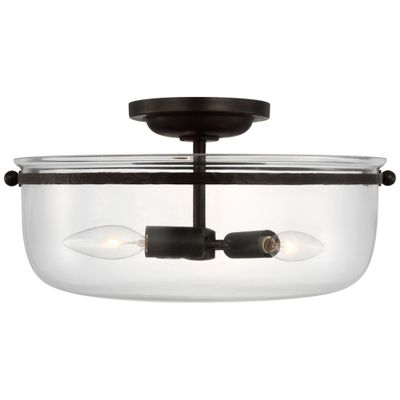 Chapman & Myers Lorford Medium Semi-Flush in Aged Iron with Clear Glass Ceiling Light W15.5