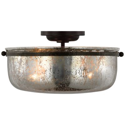 Chapman & Myers Lorford Medium Semi-Flush in Aged Iron with Antique Mercury Glass Ceiling Light W15.5