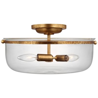 Chapman & Myers Lorford Medium Semi-Flush in Gilded Iron with Clear Glass Ceiling Light W15.5