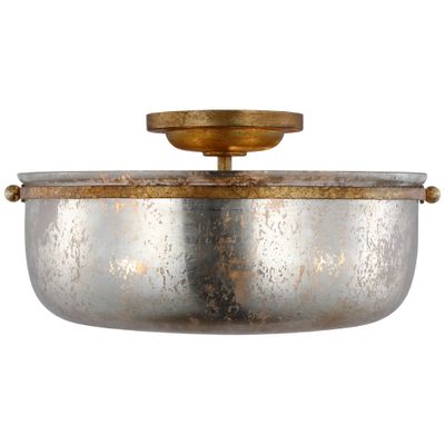 Chapman & Myers Lorford Medium Semi-Flush in Gilded Iron with Antique Mercury Glass Ceiling Light W15.5