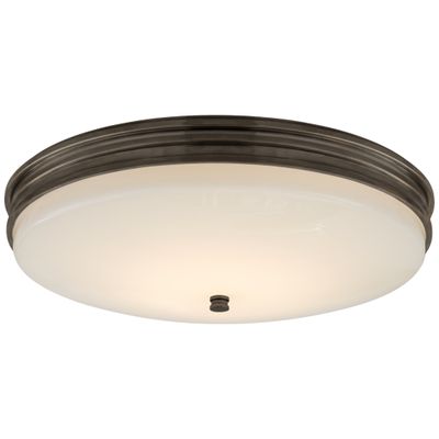 Chapman & Myers Launceton Medium Flush Mount in Bronze with White Glass Ceiling Light W16.75