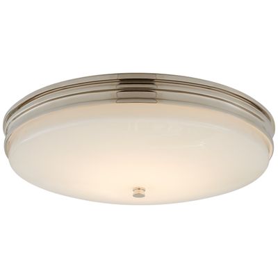 Chapman & Myers Launceton Medium Flush Mount in Polished Nickel with White Glass Ceiling Light W16.75
